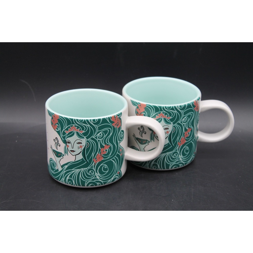 Starbucks 2018 Siren Mermaid Coffee Mugs 12 oz Set of 2 Teal Coral